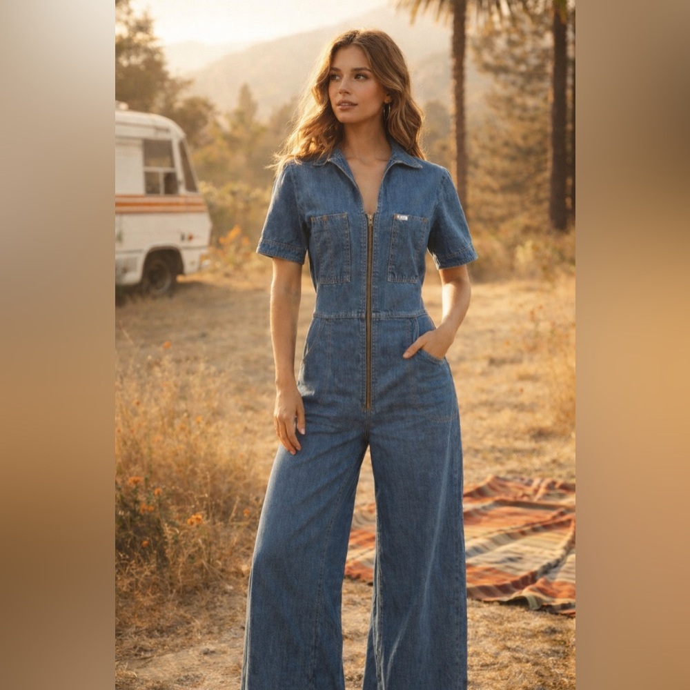 VINTAGE | 1970s Denim Women's Que Wide Leg Jumpsuit